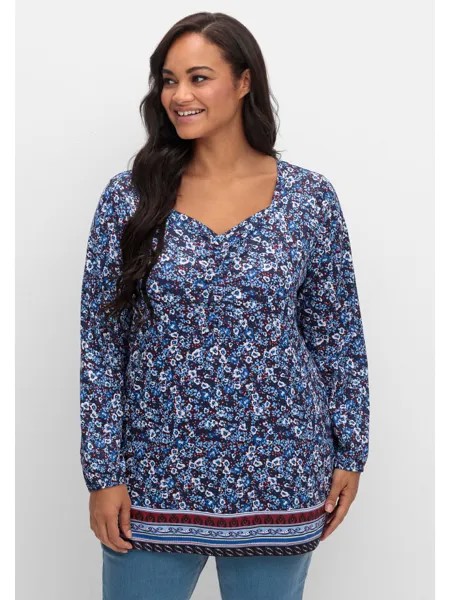 Футболка sheego Langarmshirt, цвет marine gemustert