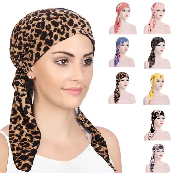 Леопардовый принт Женщины Выпадение волос Платок Головка Обертывание Тюрбан Шапка Хемо Шляпа Мусульманская Хиджаб