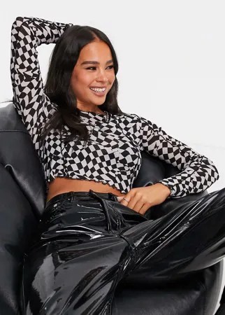Монохромный лонгслив в деформированную клетку с декоративными швами Topshop-Разноцветный