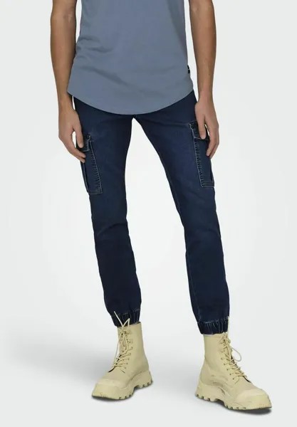 Джинсы Tapered Fit Only & Sons, темно-синий деним