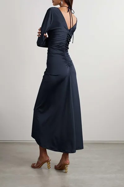VERONICA BEARD платье миди Gilbert из эластичного джерси с вырезом халтер и сборками, темно-синий
