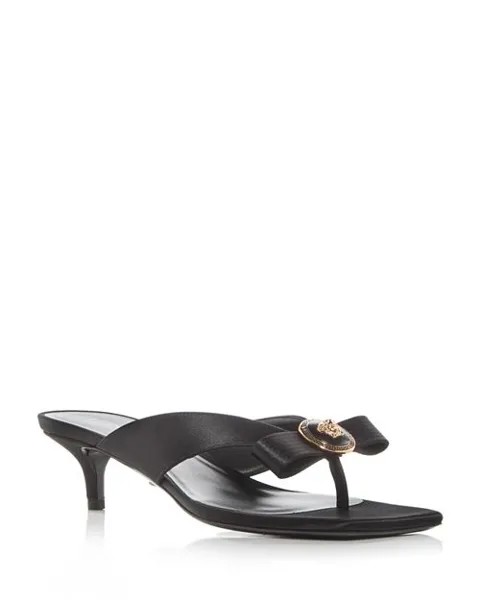 Женские босоножки без шнуровки на среднем каблуке с украшением Versace, цвет Black
