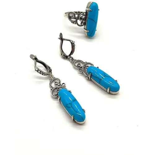 Комплект бижутерии ForMyGirl: серьги, кольцо, бирюза синтетическая, размер кольца 17.5, голубой