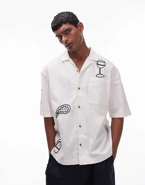 Topman – Рубашка повседневного кроя с короткими рукавами белого цвета с вышивкой