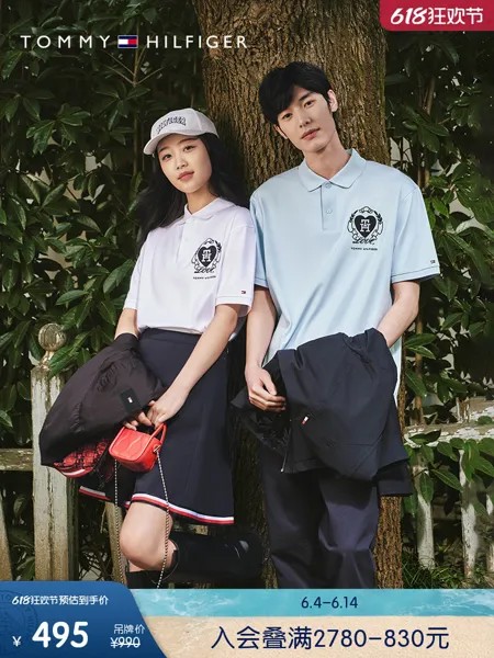 Рубашка-поло Tommy Hilfiger с короткими рукавами и вышивкой, синий