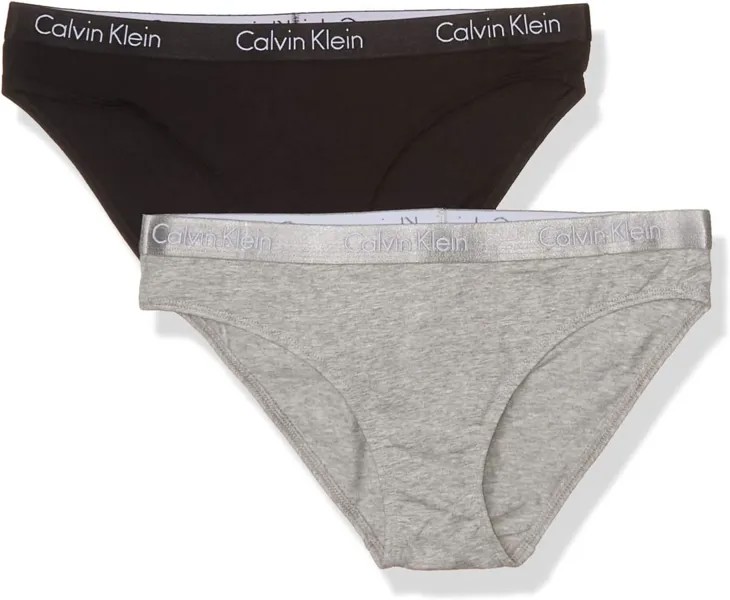 Женские хлопковые трусики-бикини в нескольких упаковках с мотивом Calvin Klein, цвет Black/Gray Heather
