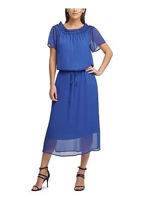 DKNY Женское голубое прозрачное макси-платье с короткими рукавами и открытыми плечами XS XS