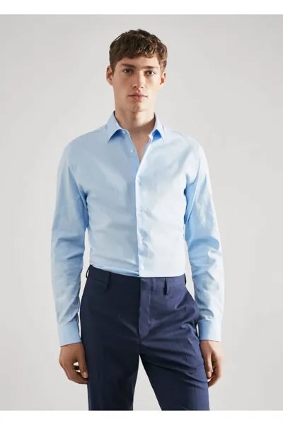 Рубашка Super Slim Fit из поплина Mango, синий