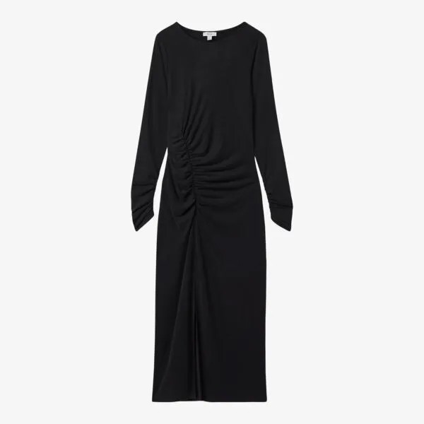 Платье миди lana из джерси с длинными рукавами и сборками Reiss, цвет charcoal
