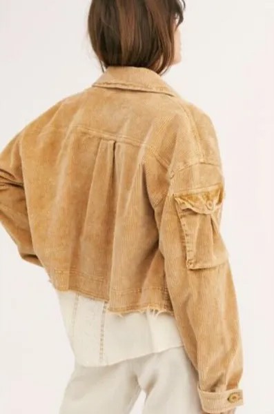 Free People Part Time Love Jacket Рубашка Вельветовая укороченная коричневая Золотая карманы L НОВАЯ