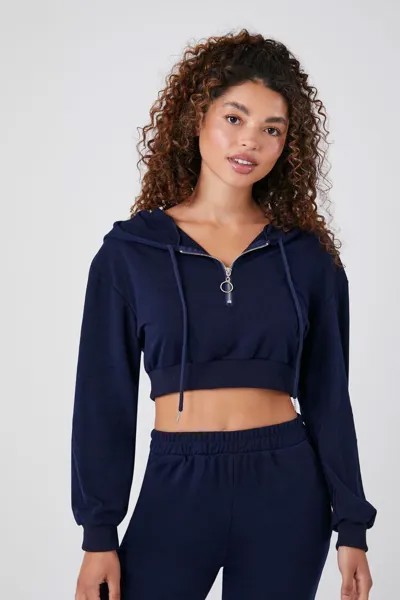 Укороченное худи из френч-терри Forever 21, нави