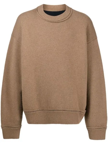 Sacai джемпер с круглым вырезом и логотипом, коричневый