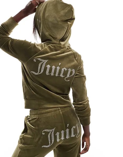 Темно-оливковое велюровое худи на молнии Juicy Couture эксклюзивно для asos