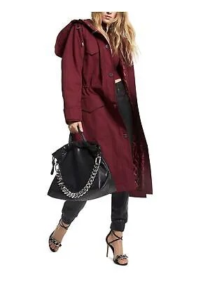MICHAEL KORS Женский темно-бордовый стеганый тренч на подкладке с капюшоном и застежкой-молнией S