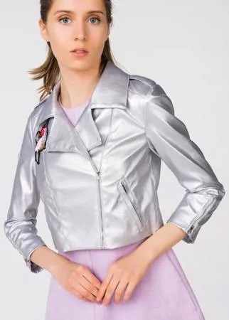 Кожаная куртка женская T-Skirt SS17-17-0231-FS серебристая 46