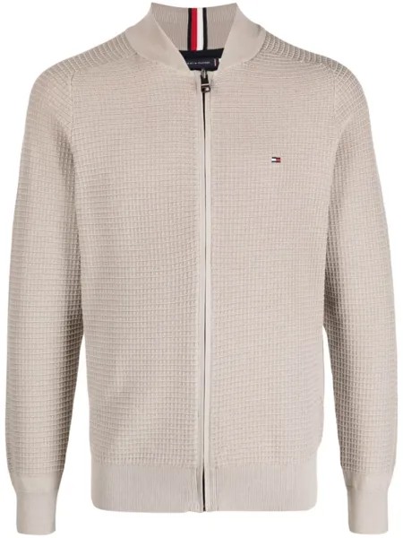 Tommy Hilfiger фактурный кардиган на молнии, нейтральный цвет