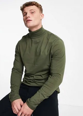 Лонгслив-водолазка цвета хаки ASOS DESIGN-Зеленый цвет