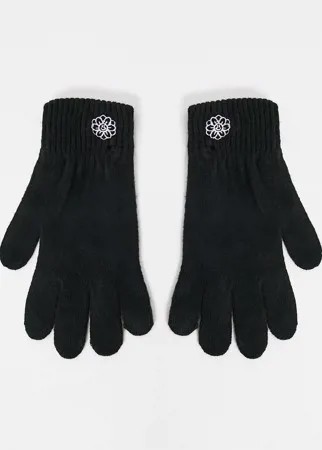 Вязаные перчатки с вышивкой цветка ASOS DESIGN-Черный цвет