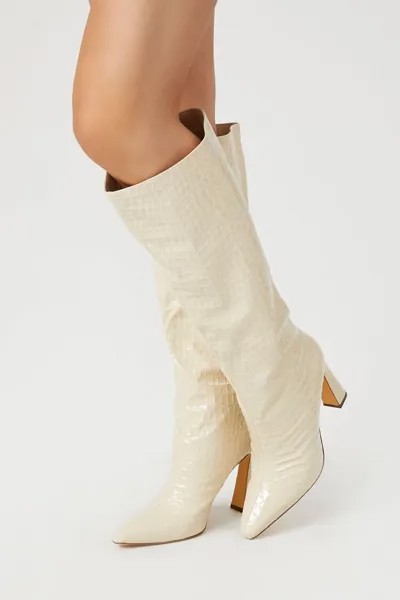 Ботинки с острым носком из искусственной кожи крокодила Forever 21, кремовый