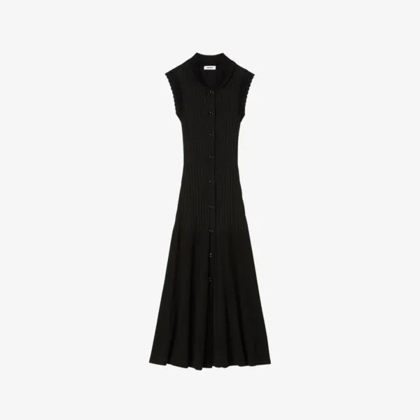 Платье миди эластичной вязки с воротником без рукавов Sandro, цвет noir / gris