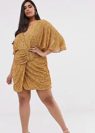 Платье мини с отделкой пайетками и роговой пряжкой ASOS DESIGN Curve-Коричневый цвет