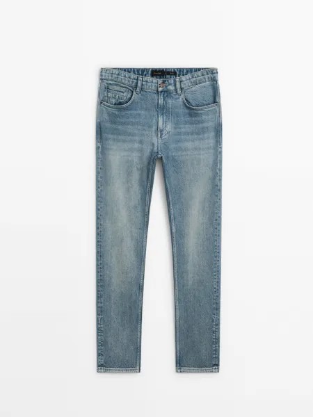 Джинсы зауженного кроя с эффектом потертости Massimo Dutti, индиго