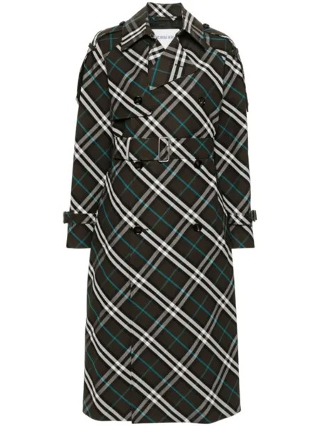 Burberry клетчатый тренч с поясом, зеленый