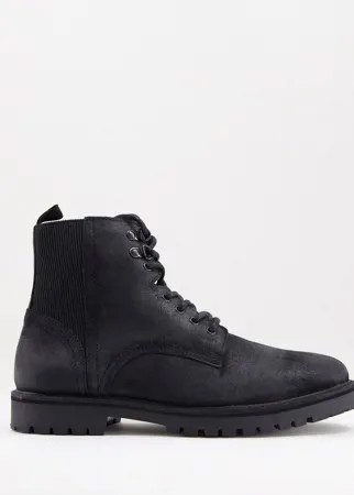 Повседневные ботинки на шнуровке из черной кожи Silver Street-Черный цвет
