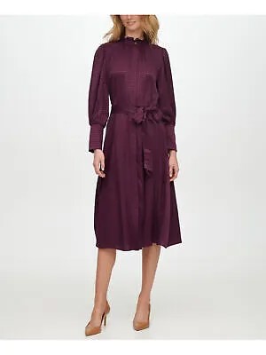 CALVIN KLEIN Женское бордовое платье-рубашка миди с рукавами-фонариками и манжетами на пуговицах 12