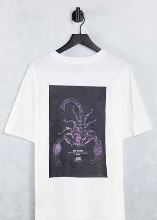 Белая футболка в стиле oversized с принтом скорпиона на спине Sixth June-Белый