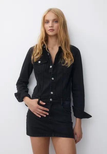 Джинсовое платье SHORT BUTTON-UP PULL&BEAR, цвет black