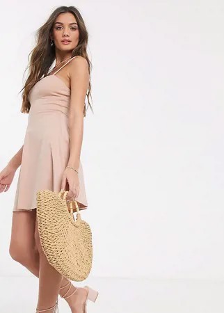 Нюдовый сарафан мини с квадратным вырезом ASOS DESIGN Petite-Бежевый