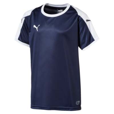 Футболка Puma Liga Logo Crew Neck с коротким рукавом для мальчиков Молодежная синяя 703418-06