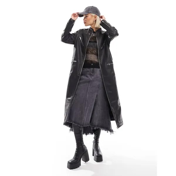 Куртка Collusion longline distressed faux leather biker, черный