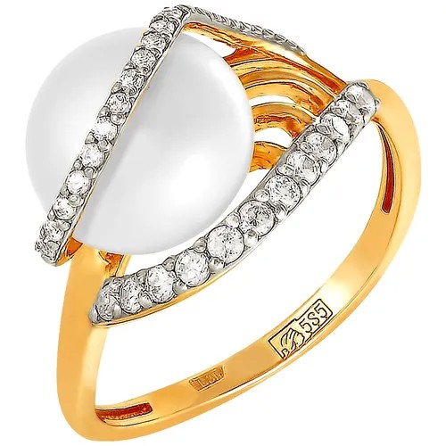 Кольцо с жемчугом и фианитами из красного золота 190-1-566Р ПримаЭксклюзив