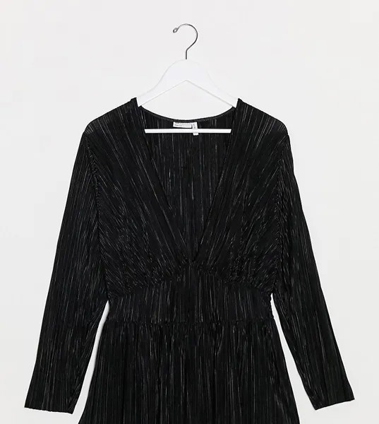 Черный плиссированный топ с запахом ASOS DESIGN Curve-Черный цвет