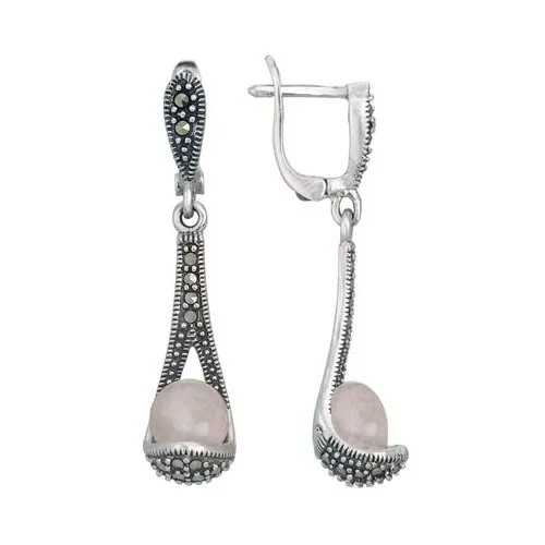 Серьги Серена-Сильвер, серебро, 925 проба, кварц, марказит, розовый