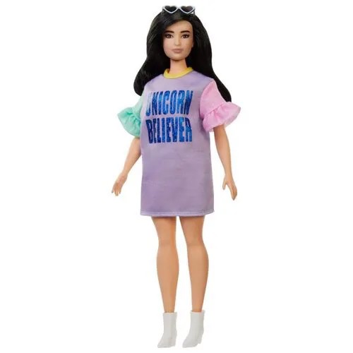 Кукла Barbie Игра с модой Брюнетка в платье с принтом, FXL60