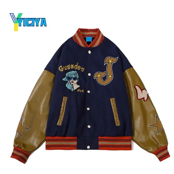 Бейсбольная куртка YICIYA, американская уличная куртка, Женская ветровка, куртки, куртка-бомбер, кожаная куртка y2k met, ветровка