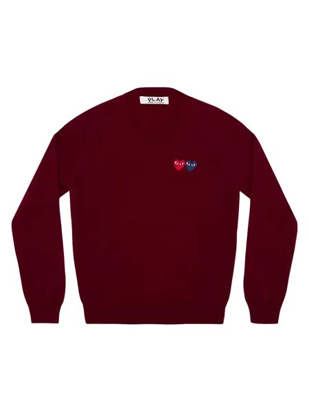 Свитер с V-образным вырезом Double Heart Play Comme des Garçons PLAY, бордовый