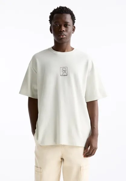 Футболка с принтом SHORT SLEEVE TEXTURED WEAVE PULL&BEAR, цвет stone