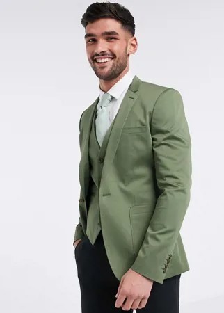 Оливковый супероблегающий пиджак из эластичного хлопка ASOS DESIGN-Зеленый цвет