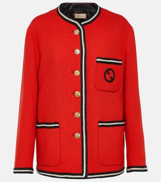 Твидовый жакет с вышивкой GG Gucci, красный