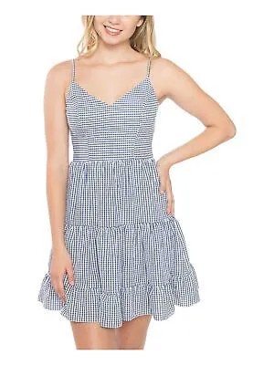 B DARLIN Женское синее платье в мелкую клетку с V-образным вырезом, короткое платье + расклешенное платье, юниоры 15\16