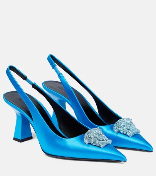Атласные туфли la medusa с пяткой на пятке Versace, синий