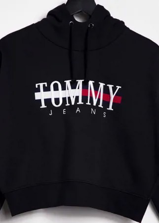 Свободный укороченный худи черного цвета с логотипом Tommy Jeans-Черный цвет