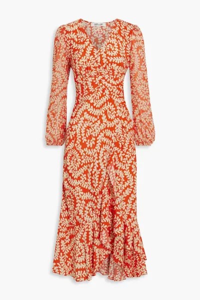 Платье миди из крепа с запахом и принтом Emmet DIANE VON FURSTENBERG, оранжевый