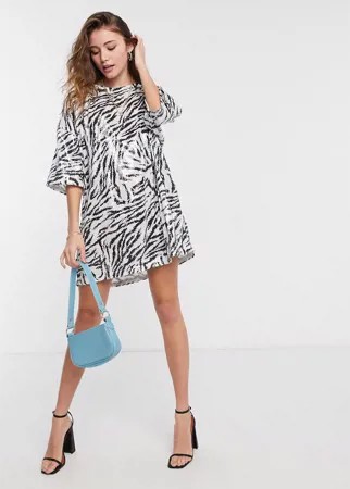 Свободное платье-рубашка с пайетками и зебровым принтом ASOS DESIGN-Черный