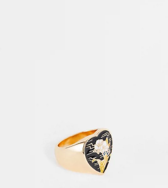 Золотистое кольцо-печатка с эмалированным дизайном в виде сердца с цветами Reclaimed Vintage Inspired-Золотистый