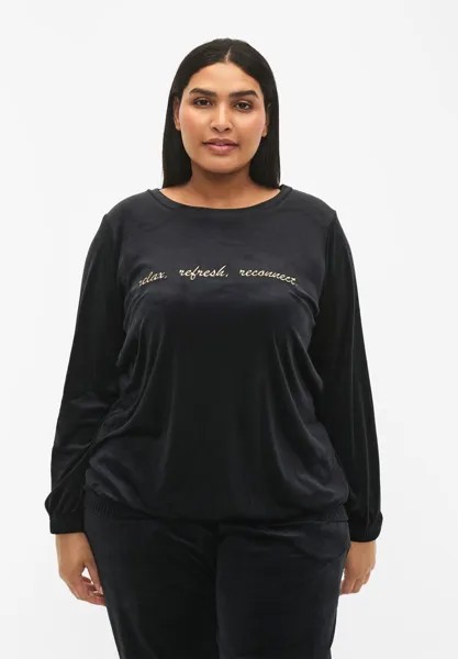 Футболка с длинным рукавом Velour With Text Zizzi, черный